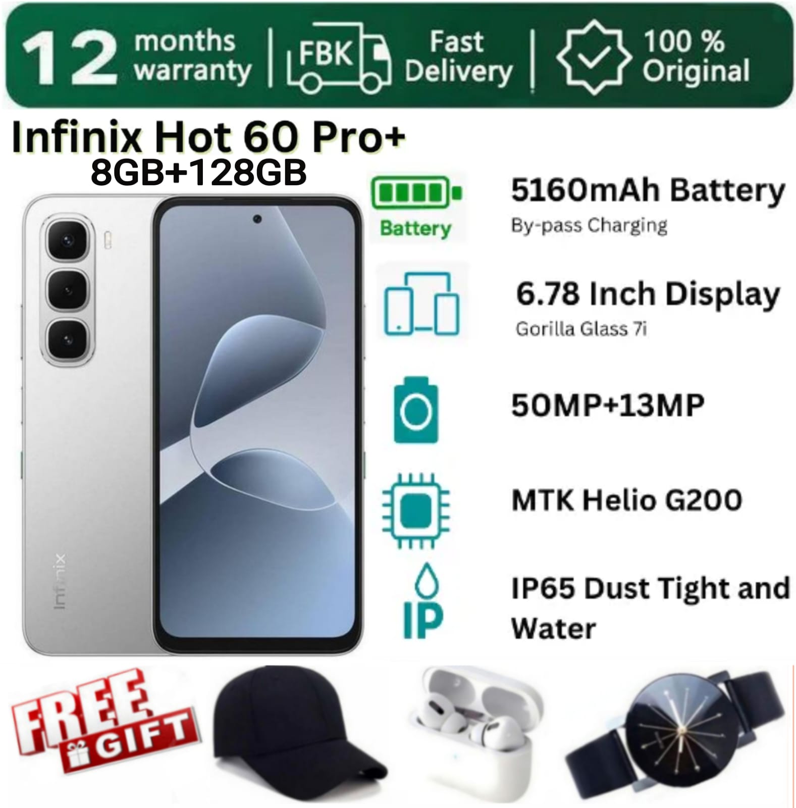 SUPER DEALS!!! [25-Month Warranty] INFINIX Hot 60 PRO Plus 128GB+16(8+8)GB 6.78" 144Hz Curved Screen Dual SIM 4G Slim Phone 45W 5160mAh Battery 50MP Camera Helio G200 Smart AI Phones + FREE GIFTS