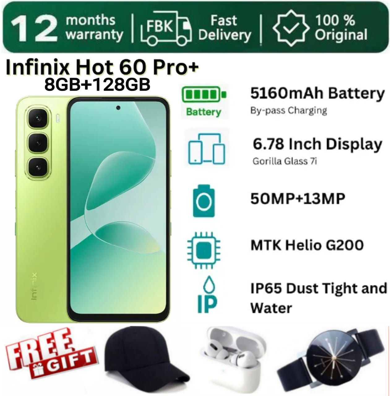 SUPER DEALS!!! [25-Month Warranty] INFINIX Hot 60 PRO Plus 128GB+16(8+8)GB 6.78" 144Hz Curved Screen Dual SIM 4G Slim Phone 45W 5160mAh Battery 50MP Camera Helio G200 Smart AI Phones + FREE GIFTS