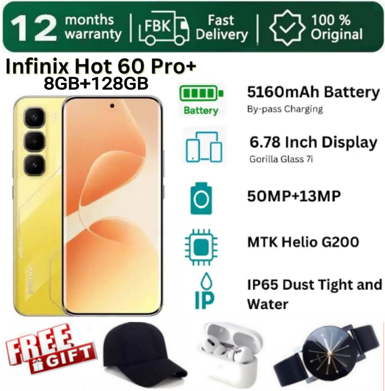 SUPER DEALS!!! [25-Month Warranty] INFINIX Hot 60 PRO Plus 128GB+16(8+8)GB 6.78" 144Hz Curved Screen Dual SIM 4G Slim Phone 45W 5160mAh Battery 50MP Camera Helio G200 Smart AI Phones + FREE GIFTS