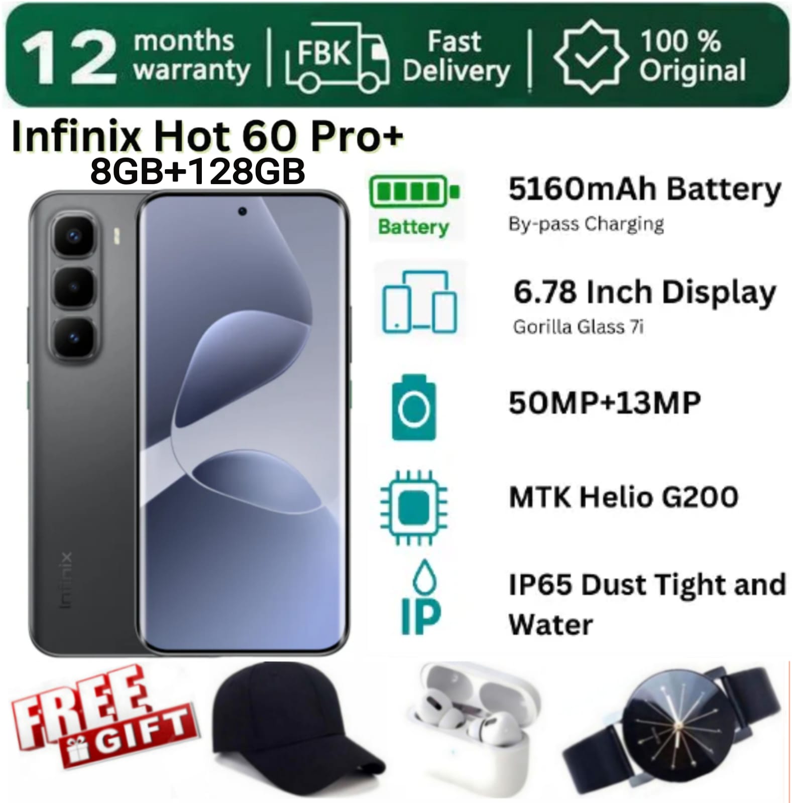 SUPER DEALS!!! [25-Month Warranty] INFINIX Hot 60 PRO Plus 128GB+16(8+8)GB 6.78" 144Hz Curved Screen Dual SIM 4G Slim Phone 45W 5160mAh Battery 50MP Camera Helio G200 Smart AI Phones + FREE GIFTS
