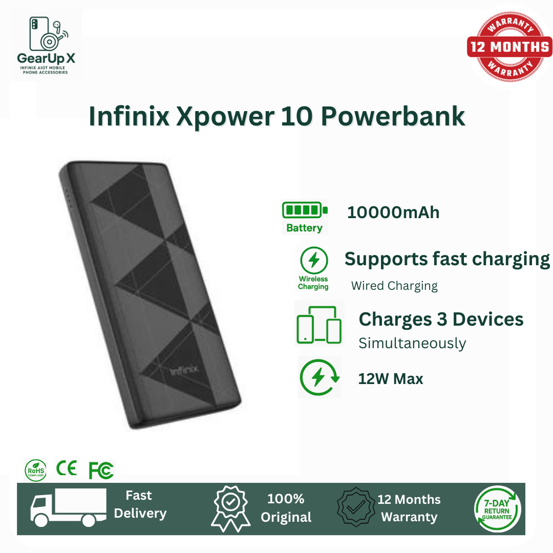 [New Arrival] Infinix Xpower 10 Powerbank 10000mAh 12W Max Charging Type C Input USB A Output Thin and Light Design Charge 2 Devices Simultaneously Fast Charging Powerbank