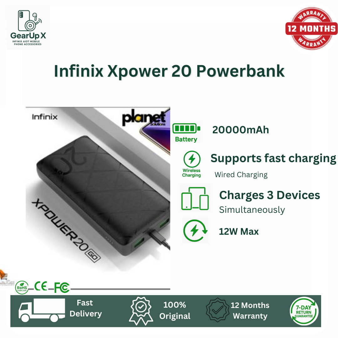 [New Arrival] Infinix Xpower 20 Powerbank 20000mAh 15W Max Charging Type C/ USB A/B Output Type C/ Input Thin and Light Design Charge 3 Devices Simultaneously Fast Charging Powerbank