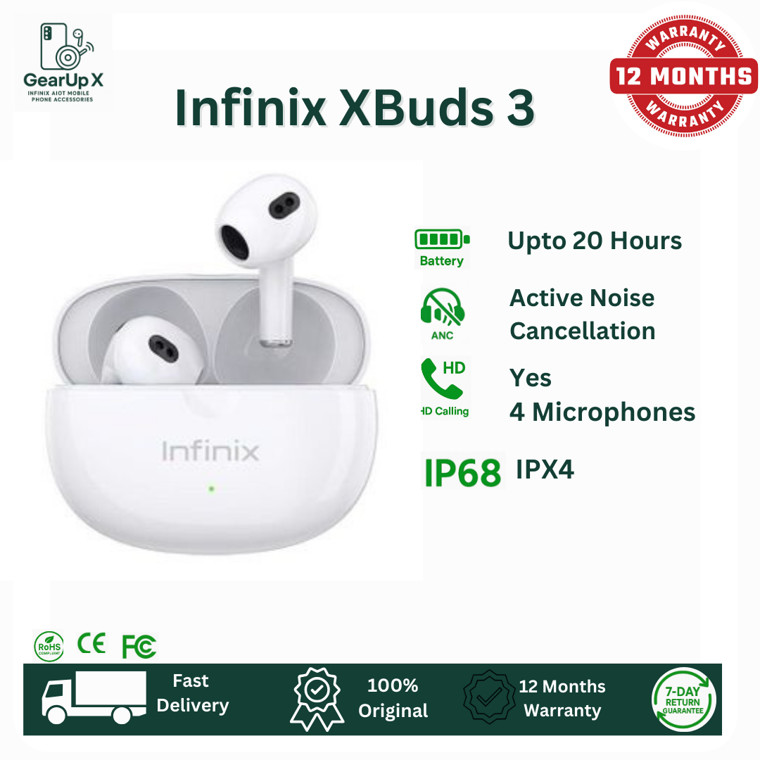 [Special Offer] Infinix XBuds 3 400mAh Battery Up to 25 Hours Playtime ENC Call Noise Cancellation For Hot 60i Hot 60 Pro+ Type C Charging IP54 Powerful Bass Wireless Earphones Earbuds Bluetooth