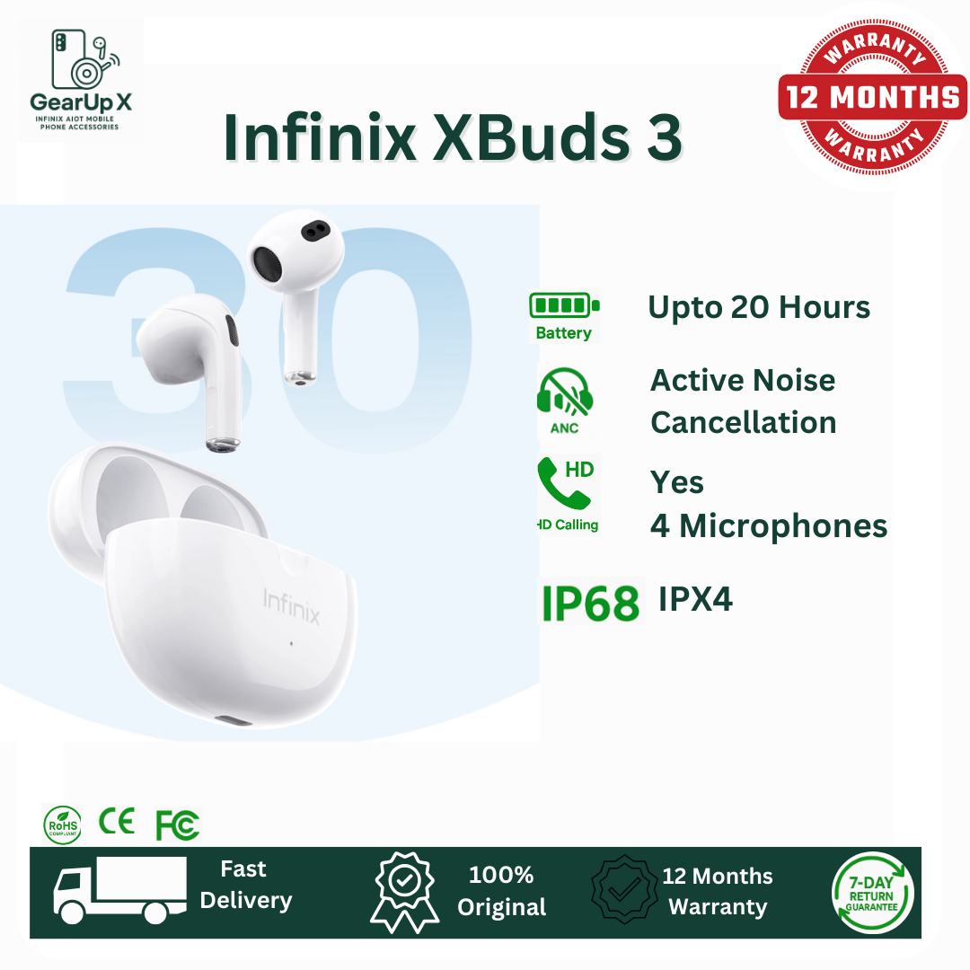 [Special Offer] Infinix XBuds 3 400mAh Battery Up to 25 Hours Playtime ENC Call Noise Cancellation For Hot 60i Hot 60 Pro+ Type C Charging IP54 Powerful Bass Wireless Earphones Earbuds Bluetooth