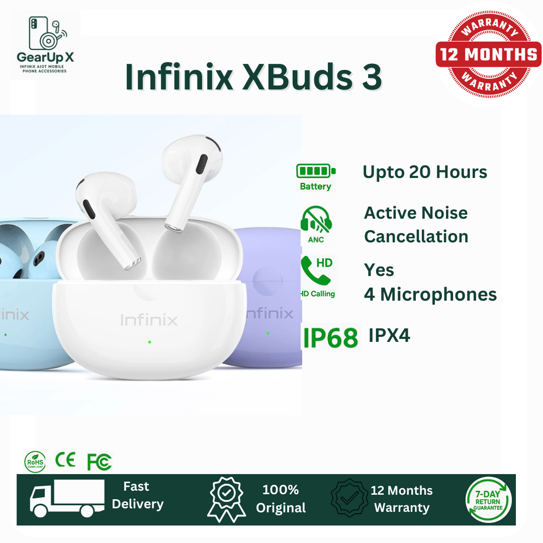 [Special Offer] Infinix XBuds 3 400mAh Battery Up to 25 Hours Playtime ENC Call Noise Cancellation For Hot 60i Hot 60 Pro+ Type C Charging IP54 Powerful Bass Wireless Earphones Earbuds Bluetooth