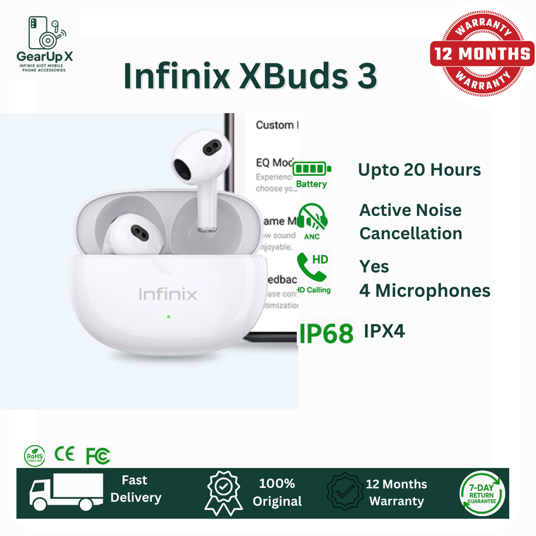 [Special Offer] Infinix XBuds 3 400mAh Battery Up to 25 Hours Playtime ENC Call Noise Cancellation For Hot 60i Hot 60 Pro+ Type C Charging IP54 Powerful Bass Wireless Earphones Earbuds Bluetooth