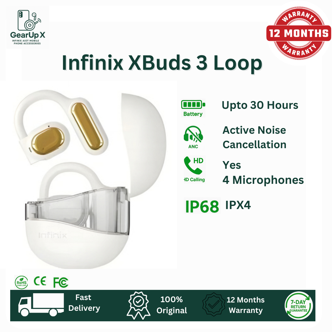[Special Offer] Infinix XBuds 3 Loop 330mAh Battery Upto 30 Hours Playtime 3 Mics Memory Titanium Wire Hook Type C Charging Directional Sound Powerful Bass Wireless Earphones Earbuds Bluetooth