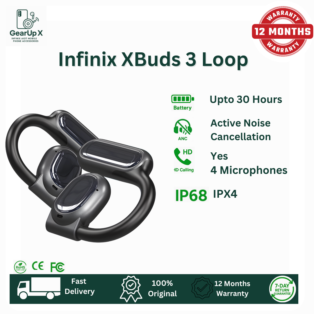 [Special Offer] Infinix XBuds 3 Loop 330mAh Battery Upto 30 Hours Playtime 3 Mics Memory Titanium Wire Hook Type C Charging Directional Sound Powerful Bass Wireless Earphones Earbuds Bluetooth