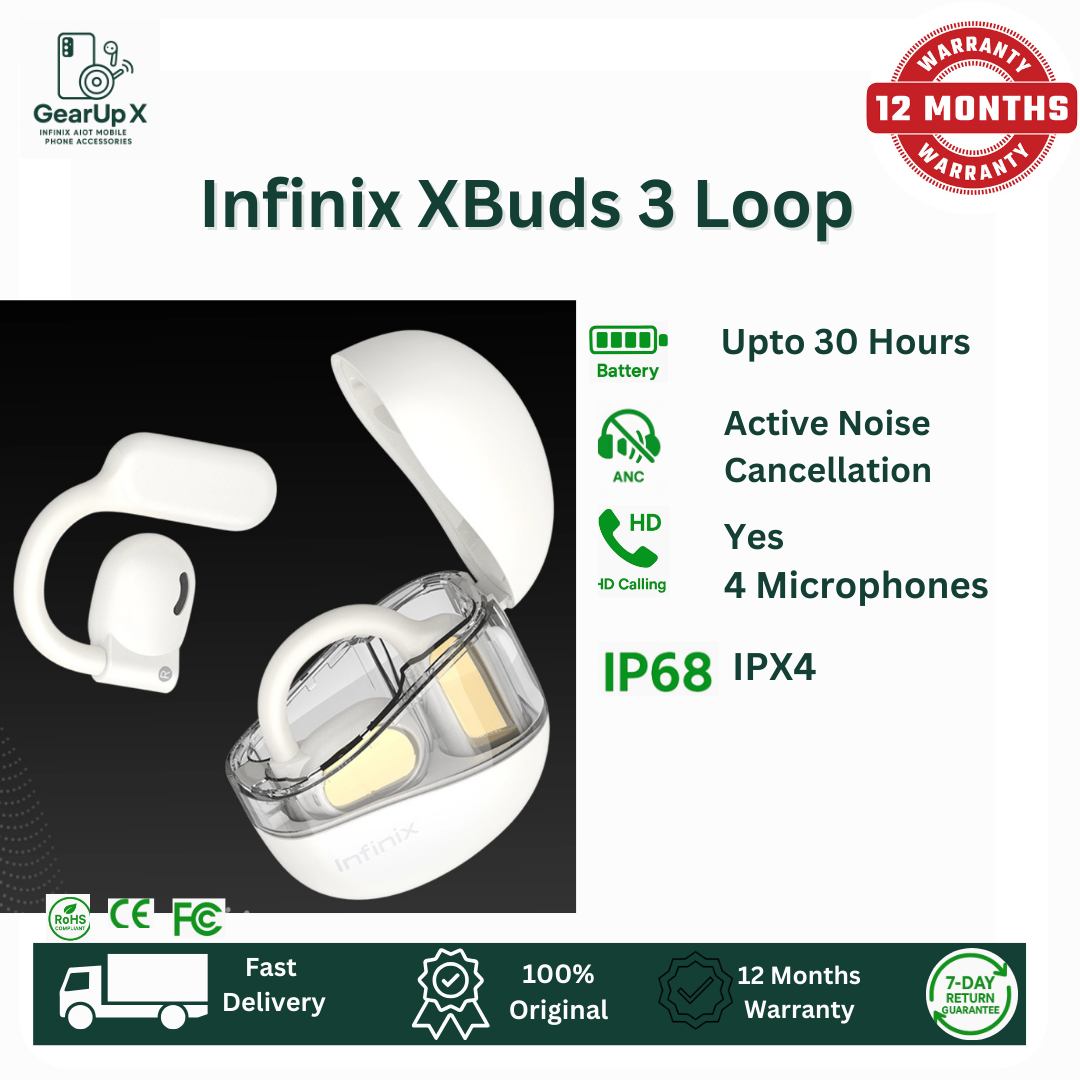 [Special Offer] Infinix XBuds 3 Loop 330mAh Battery Upto 30 Hours Playtime 3 Mics Memory Titanium Wire Hook Type C Charging Directional Sound Powerful Bass Wireless Earphones Earbuds Bluetooth