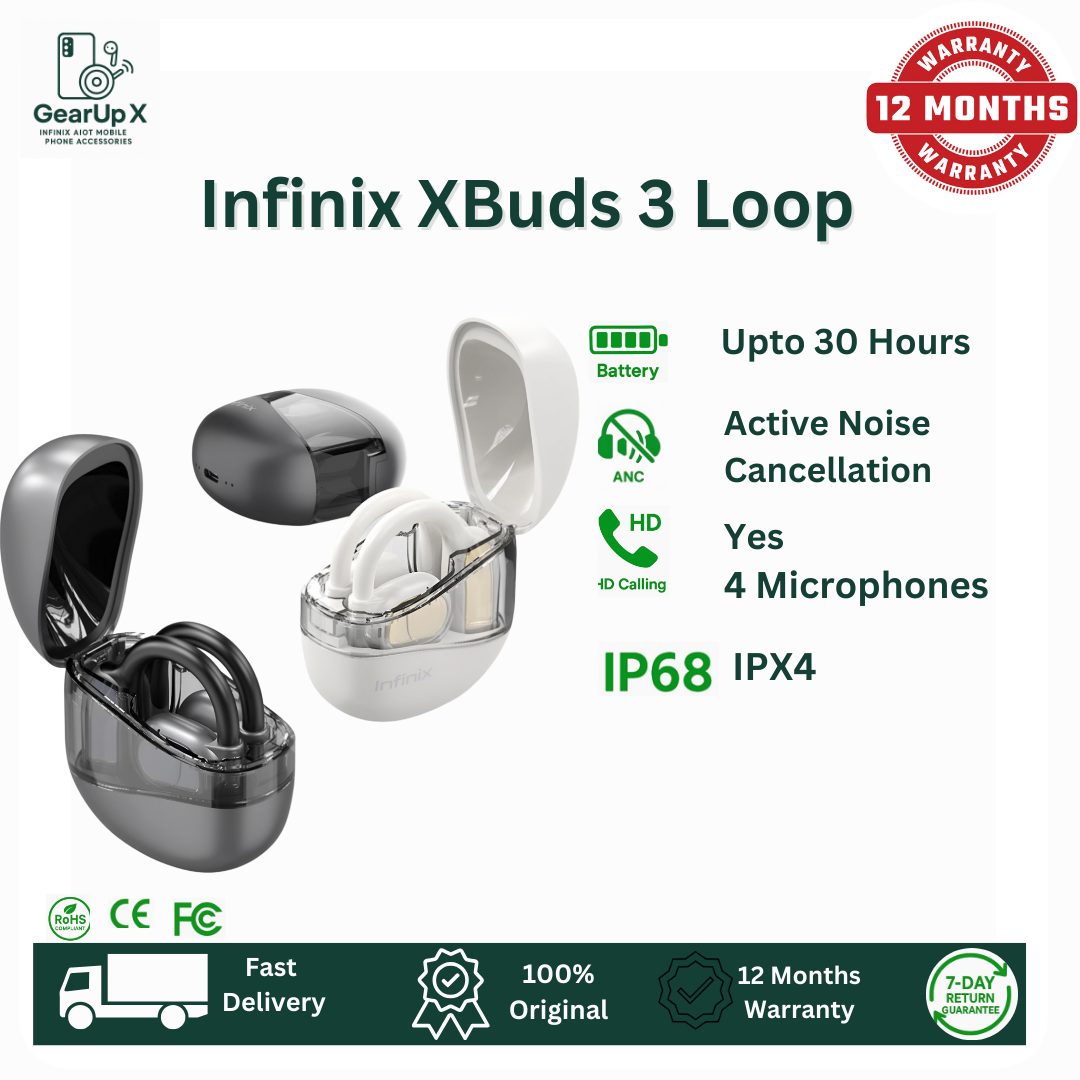 [Special Offer] Infinix XBuds 3 Loop 330mAh Battery Upto 30 Hours Playtime 3 Mics Memory Titanium Wire Hook Type C Charging Directional Sound Powerful Bass Wireless Earphones Earbuds Bluetooth