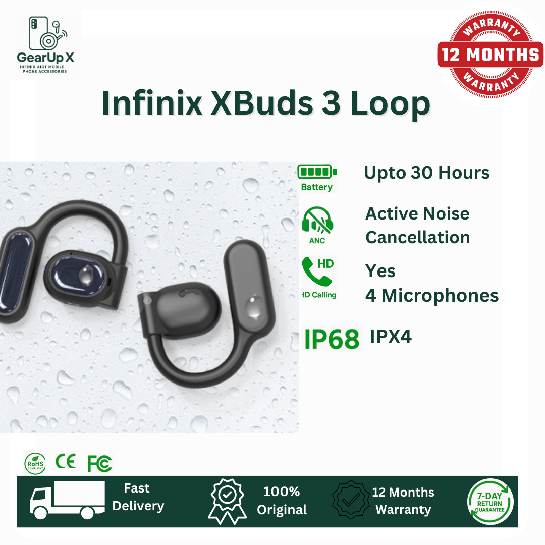 [Special Offer] Infinix XBuds 3 Loop 330mAh Battery Upto 30 Hours Playtime 3 Mics Memory Titanium Wire Hook Type C Charging Directional Sound Powerful Bass Wireless Earphones Earbuds Bluetooth