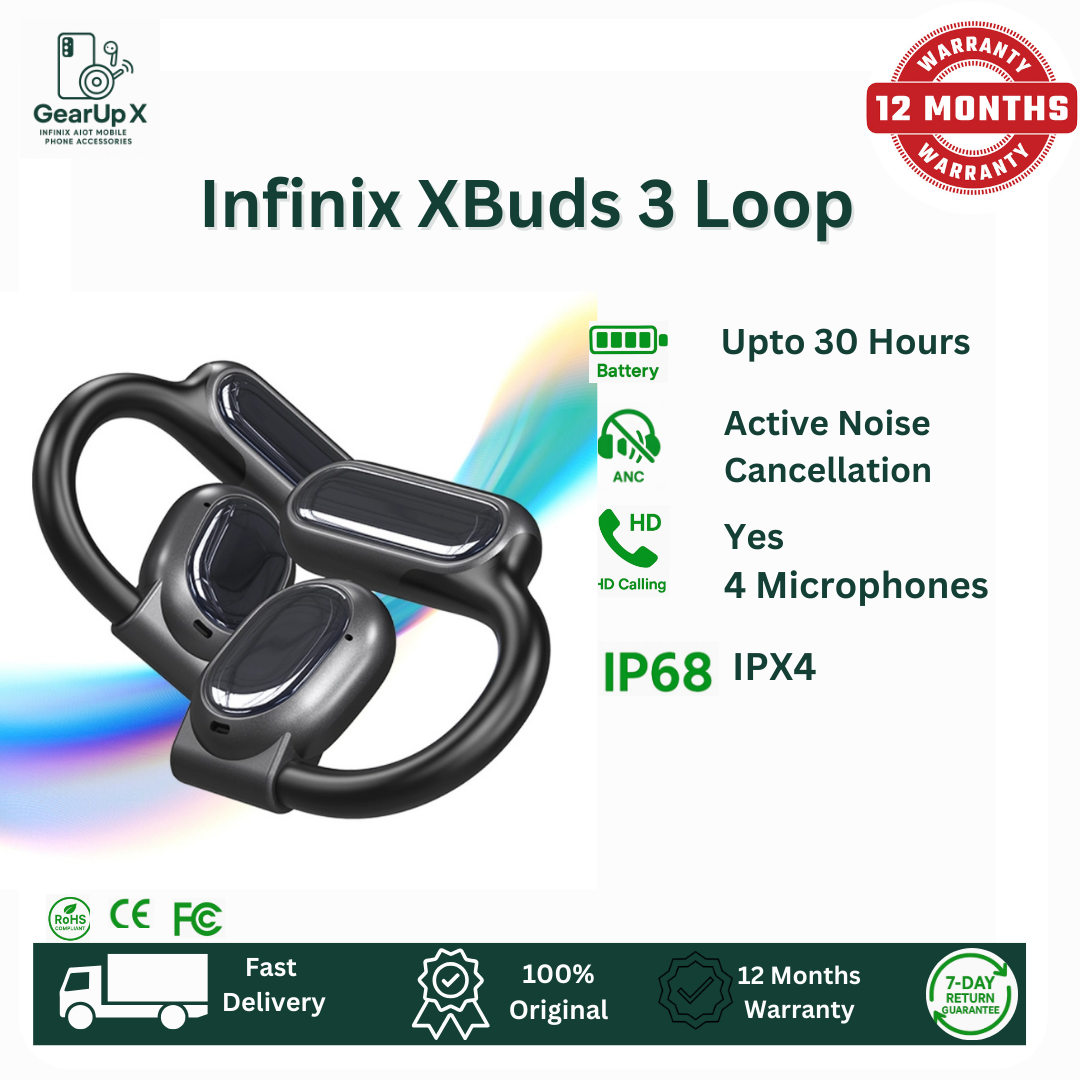 [Special Offer] Infinix XBuds 3 Loop 330mAh Battery Upto 30 Hours Playtime 3 Mics Memory Titanium Wire Hook Type C Charging Directional Sound Powerful Bass Wireless Earphones Earbuds Bluetooth
