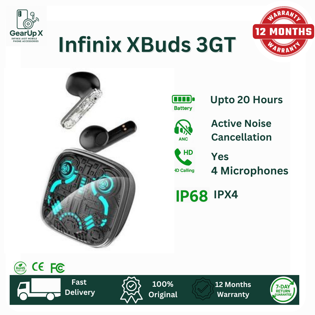 [Special Offer] Infinix GT Buds 3 AI ENC Clear calls Rainbow LED Up to 30 Hours Playtime Type C Charging Directional Sound Powerful Bass Wireless Earphones Earbuds Bluetooth