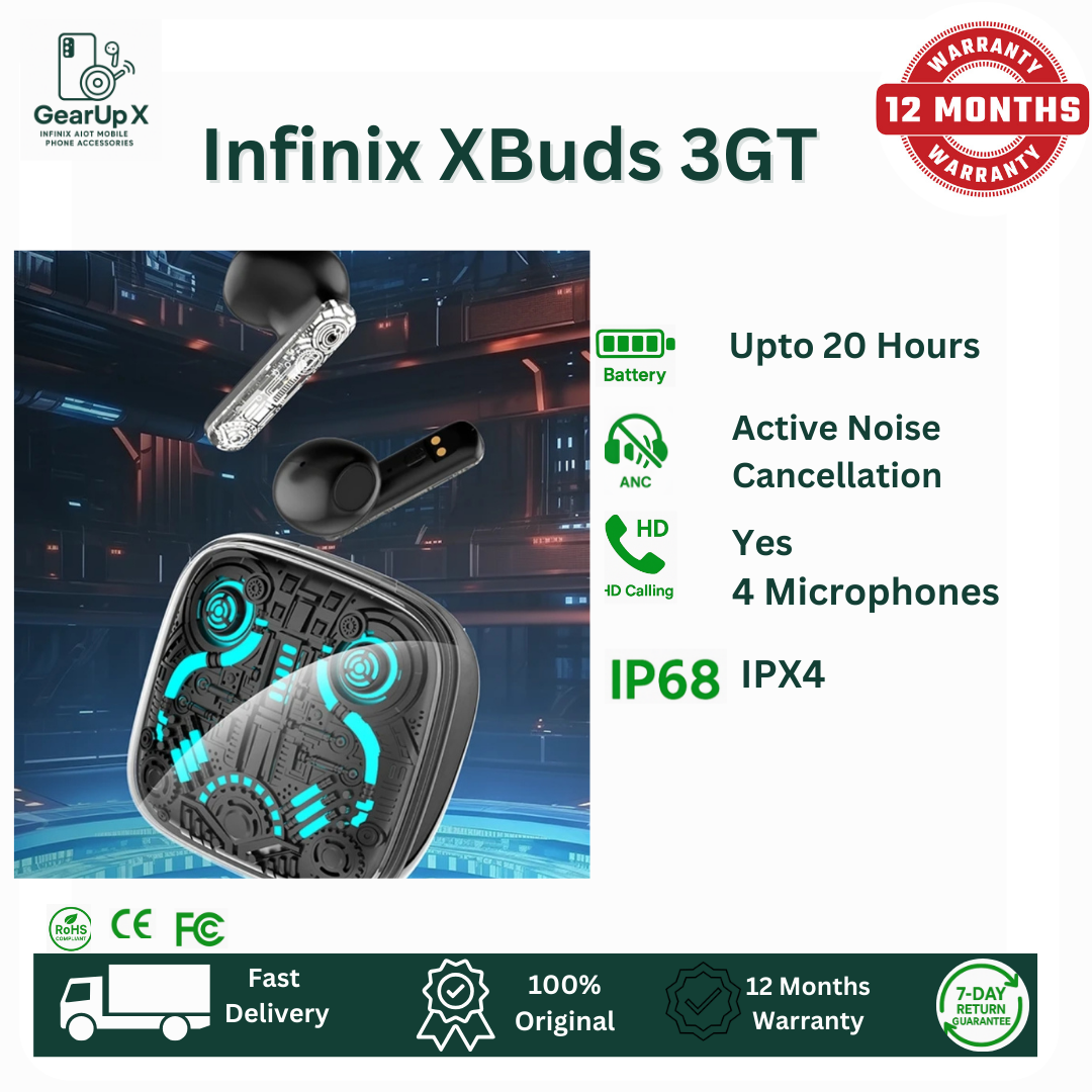 [Special Offer] Infinix GT Buds 3 AI ENC Clear calls Rainbow LED Up to 30 Hours Playtime Type C Charging Directional Sound Powerful Bass Wireless Earphones Earbuds Bluetooth
