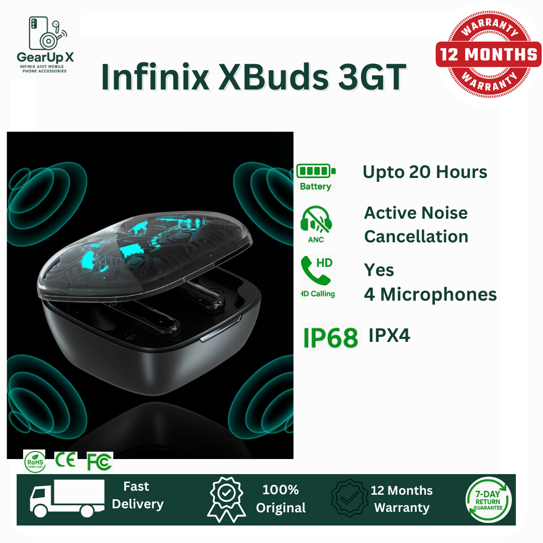 [Special Offer] Infinix GT Buds 3 AI ENC Clear calls Rainbow LED Up to 30 Hours Playtime Type C Charging Directional Sound Powerful Bass Wireless Earphones Earbuds Bluetooth