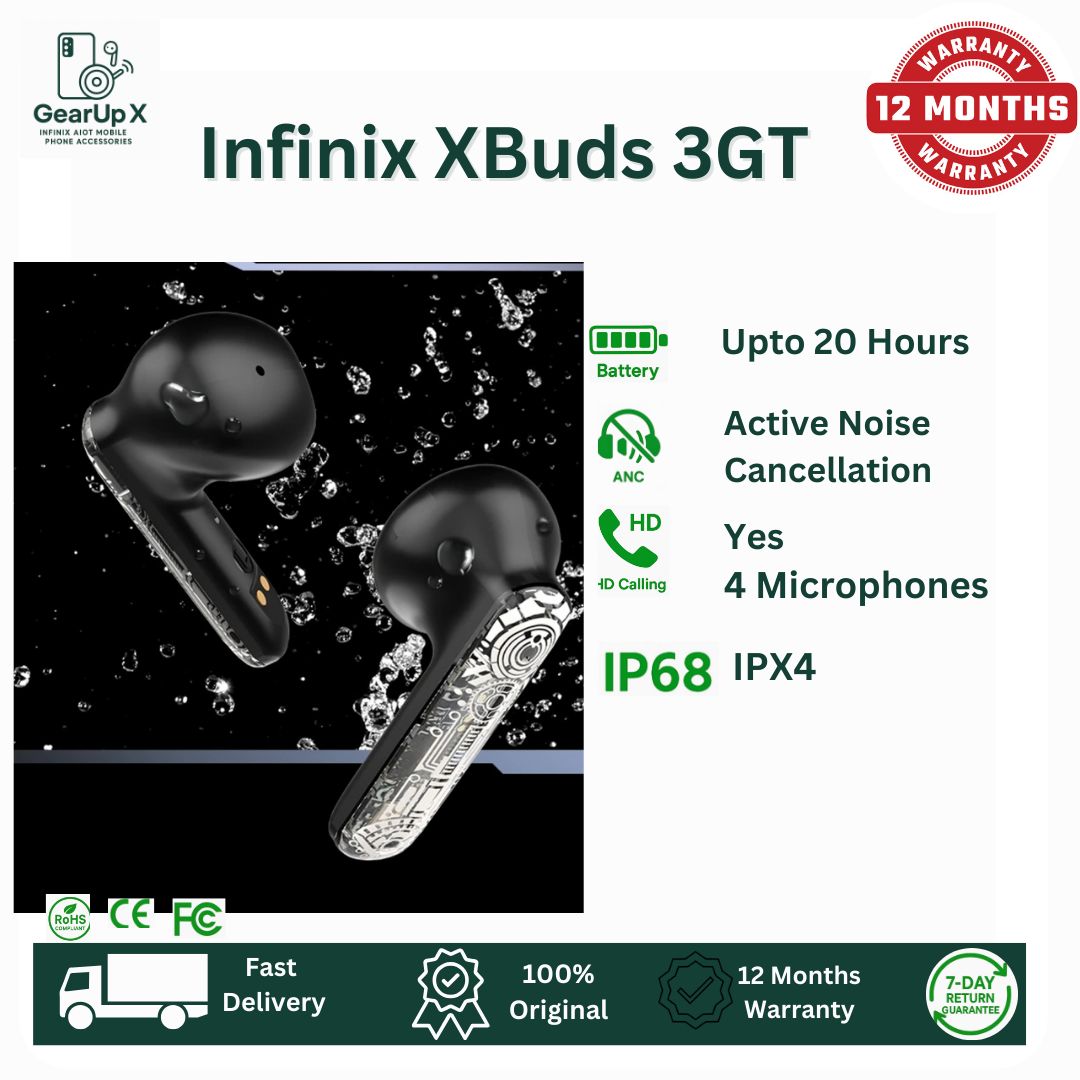 [Special Offer] Infinix GT Buds 3 AI ENC Clear calls Rainbow LED Up to 30 Hours Playtime Type C Charging Directional Sound Powerful Bass Wireless Earphones Earbuds Bluetooth