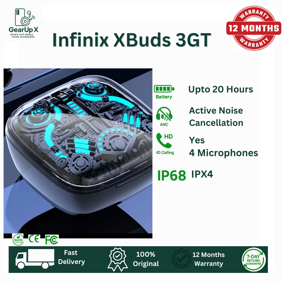 [Special Offer] Infinix GT Buds 3 AI ENC Clear calls Rainbow LED Up to 30 Hours Playtime Type C Charging Directional Sound Powerful Bass Wireless Earphones Earbuds Bluetooth