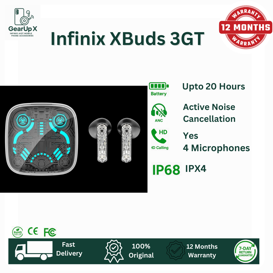 [Special Offer] Infinix GT Buds 3 AI ENC Clear calls Rainbow LED Up to 30 Hours Playtime Type C Charging Directional Sound Powerful Bass Wireless Earphones Earbuds Bluetooth