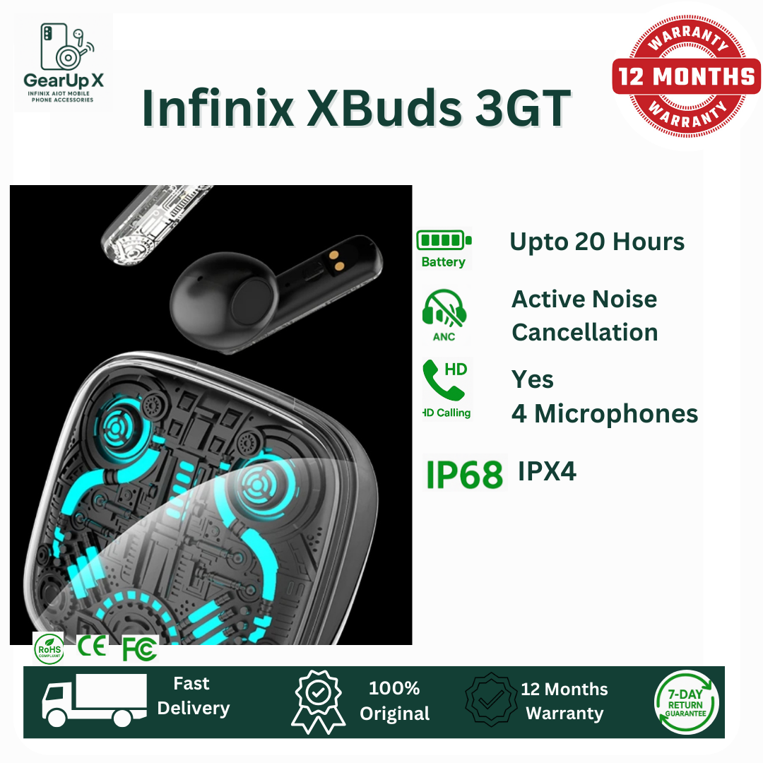 [Special Offer] Infinix GT Buds 3 AI ENC Clear calls Rainbow LED Up to 30 Hours Playtime Type C Charging Directional Sound Powerful Bass Wireless Earphones Earbuds Bluetooth