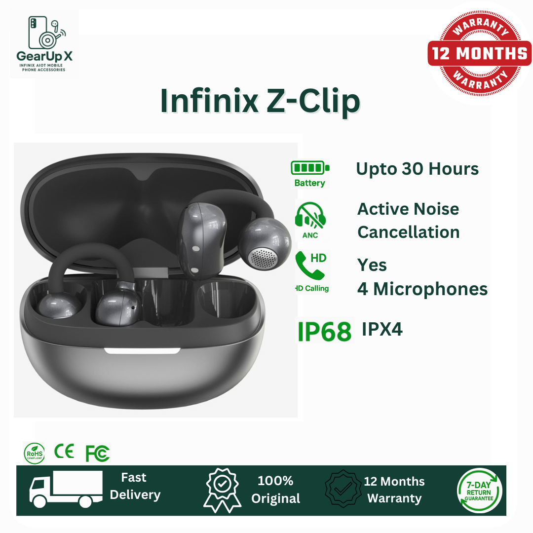 [Special Offer] Infinix ZClip 340mAh Battery Upto 25 Hours Playtime 3 Mics Touch Control IP54 Type C Charging Directional Sound Powerful Bass Wireless Earphones Earbuds Bluetooth