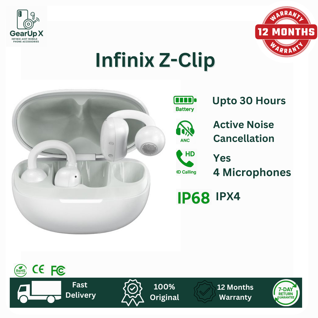 [Special Offer] Infinix ZClip 340mAh Battery Upto 25 Hours Playtime 3 Mics Touch Control IP54 Type C Charging Directional Sound Powerful Bass Wireless Earphones Earbuds Bluetooth