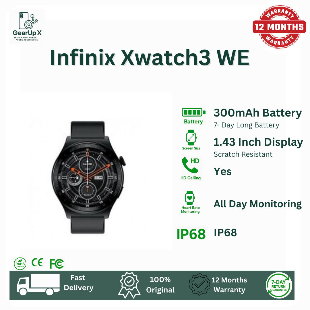 [New Arrival] Infinix Xwatch 3WE 1.43" AMOLED Screen Premium Metal Body Wireless Charge Comprehensive Health Monitoring 200+ Stylish Watch faces IP68 Bluetooth Wireless Smartwatch Headphones
