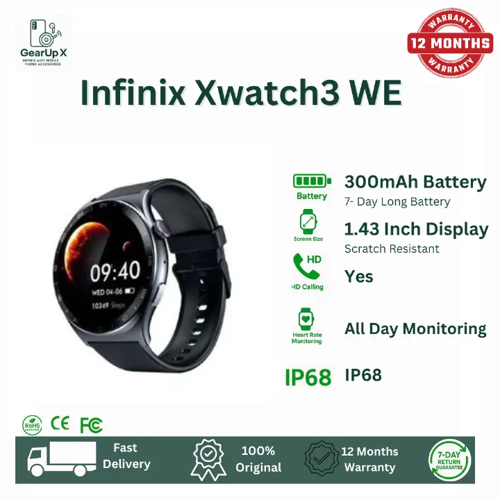 [New Arrival] Infinix Xwatch 3WE 1.43" AMOLED Screen Premium Metal Body Wireless Charge Comprehensive Health Monitoring 200+ Stylish Watch faces IP68 Bluetooth Wireless Smartwatch Headphones