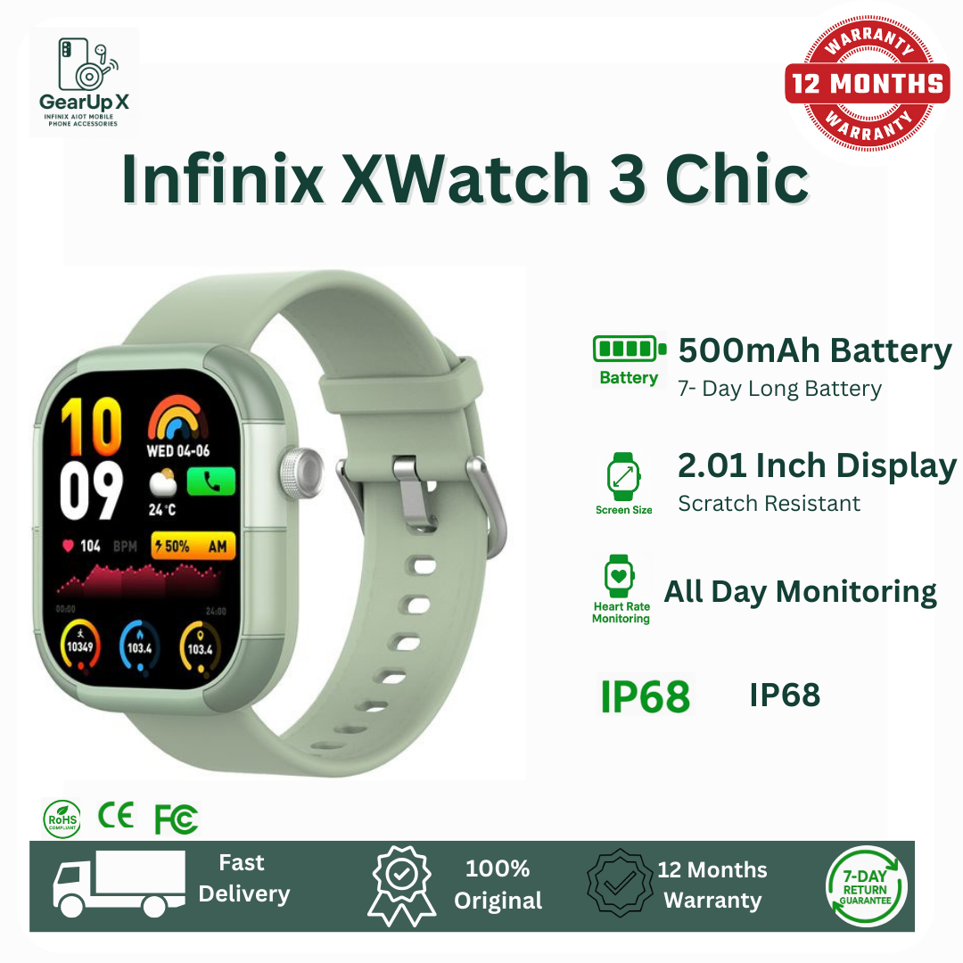 [New Arrival] Infinix Xwatch 3 Chic 2.01" AMOLED Screen Premium Bluetooth Calling Health Monitoring 200+ Stylish Watch faces IP68 Bluetooth Smartwatch My Health APP