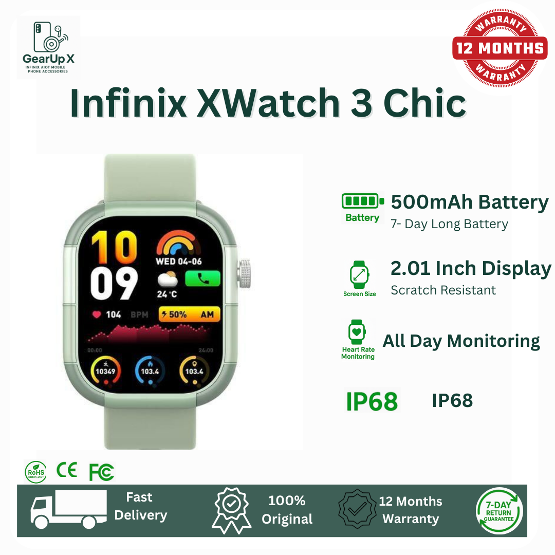 [New Arrival] Infinix Xwatch 3 Chic 2.01" AMOLED Screen Premium Bluetooth Calling Health Monitoring 200+ Stylish Watch faces IP68 Bluetooth Smartwatch My Health APP
