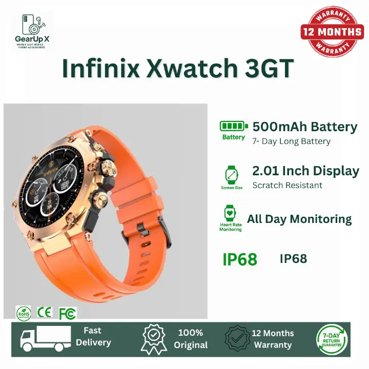 [New Arrival] Infinix Xwatch 3GT 1.53" AMOLED Screen Premium Metal Body 7-10 Days Per Full Charge 200+ Stylish Watch faces IP68 Bluetooth Smartwatch Headphones Watch