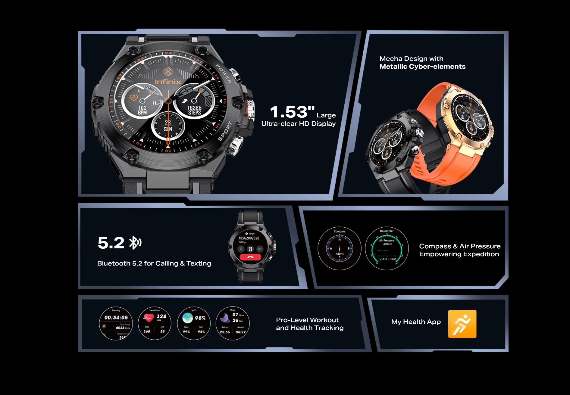 [New Arrival] Infinix Xwatch 3GT 1.53" AMOLED Screen Premium Metal Body 7-10 Days Per Full Charge 200+ Stylish Watch faces IP68 Bluetooth Smartwatch Watch