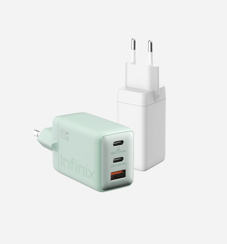 [New Arrival] Infinix GaN 68W Charger for Note 50 Pro Hot 60 Pro+ Plus USB C(2) USB A(1) Super-Fast And Safe Smart Distribution Intelligent Temperature Regulation Charging Adapter Brick Wall Charger