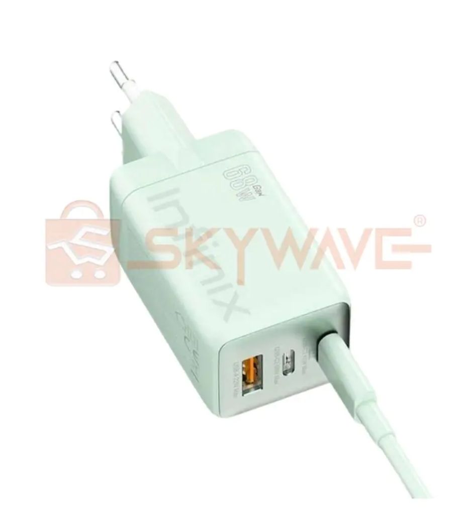 [New Arrival] Infinix GaN 68W Charger for Note 50 Pro Hot 60 Pro+ Plus USB C(2) USB A(1) Super-Fast And Safe Smart Distribution Intelligent Temperature Regulation Charging Adapter Brick Wall Charger