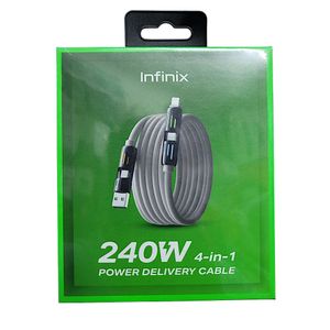 [New Arrival] Infinix Elbow Series Premium 4-In-1 240W Cable Liquid Silicone Rubber for Hot 60 Pr+ Hot 60i 1.2M Cable Type C-C Type C-Lightning(iPhone) USB A-Type-C USB-A-Lightning Charger Data