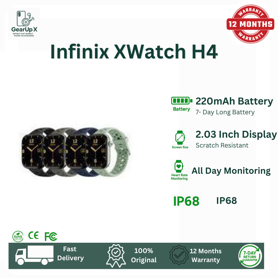 [New Arrival] Infinix Xwatch H4 2.03" HD Screen Premium Metal Body 7-10 Days Per Full Charge 200+ Stylish Watch faces IP68 Bluetooth Wireless Smartwatch Headphones Watch