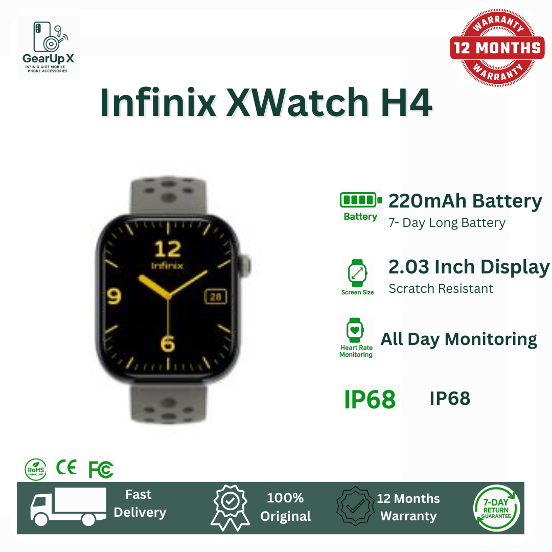 [New Arrival] Infinix Xwatch H4 2.03" HD Screen Premium Metal Body 7-10 Days Per Full Charge 200+ Stylish Watch faces IP68 Bluetooth Wireless Smartwatch Headphones Watch
