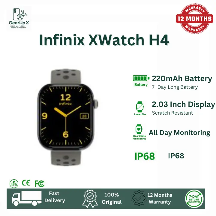 [New Arrival] Infinix Xwatch H4 2.03" HD Screen Premium Metal Body 7-10 Days Per Full Charge 200+ Stylish Watch faces IP68 Bluetooth Wireless Smartwatch Headphones Watch