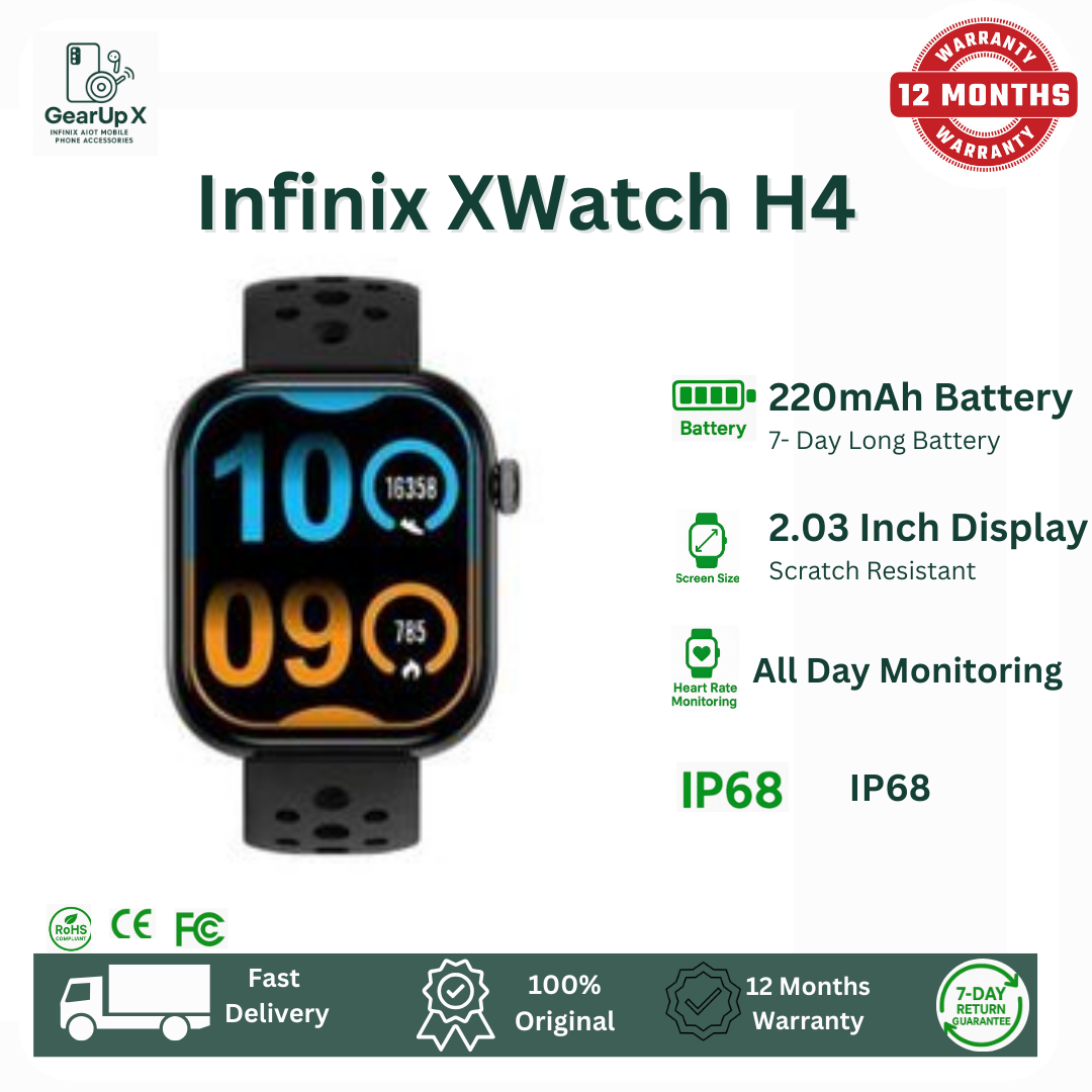 [New Arrival] Infinix Xwatch H4 2.03" HD Screen Premium Metal Body 7-10 Days Per Full Charge 200+ Stylish Watch faces IP68 Bluetooth Wireless Smartwatch Headphones Watch