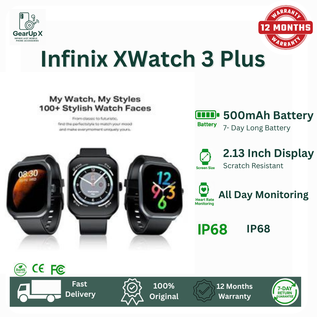[New Arrival] Infinix Xwatch 3 Plus 2.13" AMOLED Screen Premium Metal Body Clear Bluetooth Call Health Monitoring 200+ Stylish Watch faces IP68 Bluetooth Smartwatch My Health APP Watch