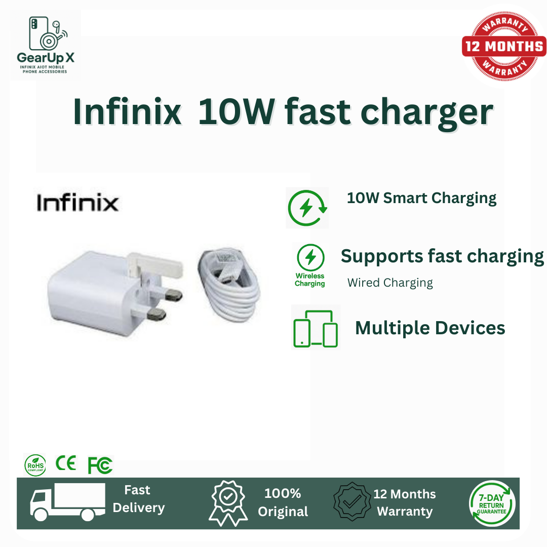 [New Arrival] Infinix 10W Charger Port USB A Super-Fast And Safe Smart Distribution Intelligent Temperature Regulation Charging Adapter Brick Wall Charger