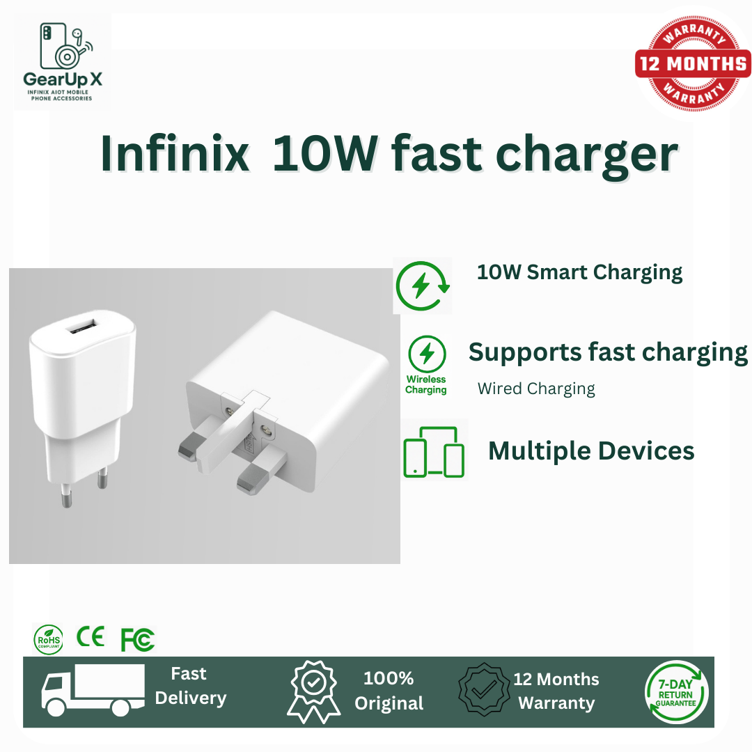 [New Arrival] Infinix 10W Charger Port USB A Super-Fast And Safe Smart Distribution Intelligent Temperature Regulation Charging Adapter Brick Wall Charger