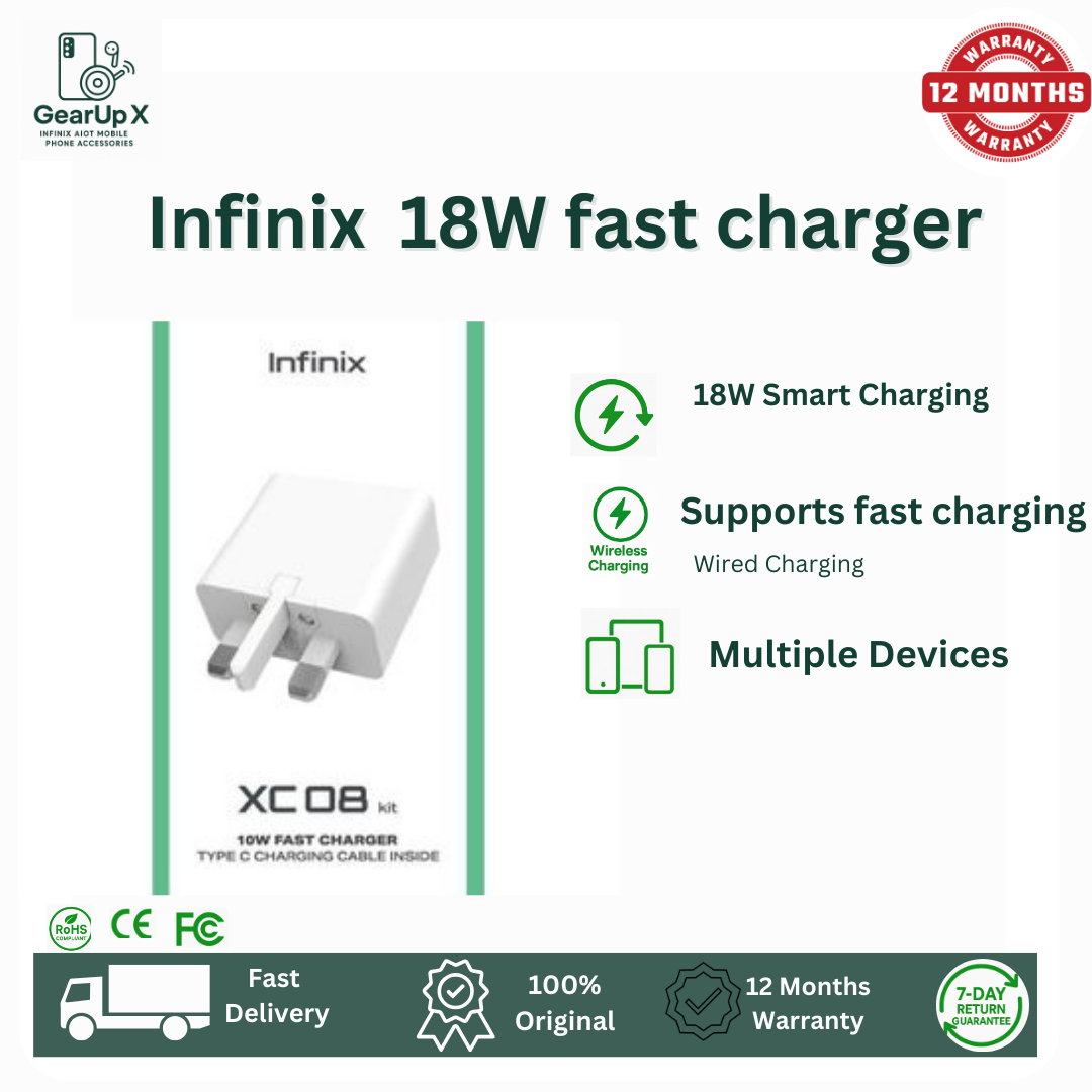[New Arrival] Infinix 18W Charger for Hot 60i Hot 60 Pro+ Plus Smart 10HD Port USB A Super-Fast And Safe Smart Distribution Intelligent Temperature Regulation Charging Adapter Brick Wall Charger