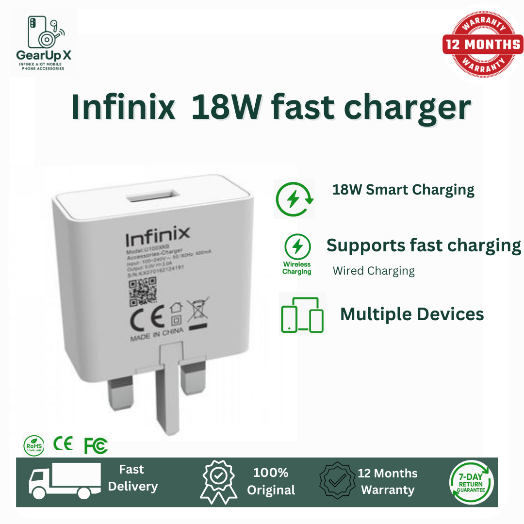 [New Arrival] Infinix 18W Charger for Hot 60i Hot 60 Pro+ Plus Smart 10HD Port USB A Super-Fast And Safe Smart Distribution Intelligent Temperature Regulation Charging Adapter Brick Wall Charger