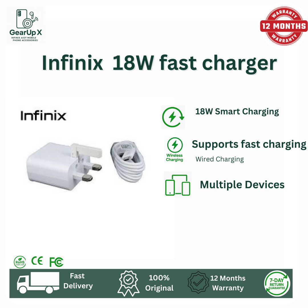 [New Arrival] Infinix 18W Charger for Hot 60i Hot 60 Pro+ Plus Smart 10HD Port USB A Super-Fast And Safe Smart Distribution Intelligent Temperature Regulation Charging Adapter Brick Wall Charger