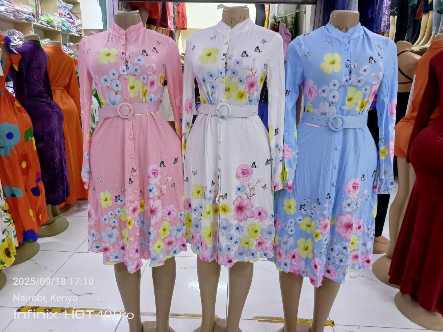 Women's Elegant Full Sleeve Turn-Down Collar Floral Print Maxi A Line Shirt Dresses