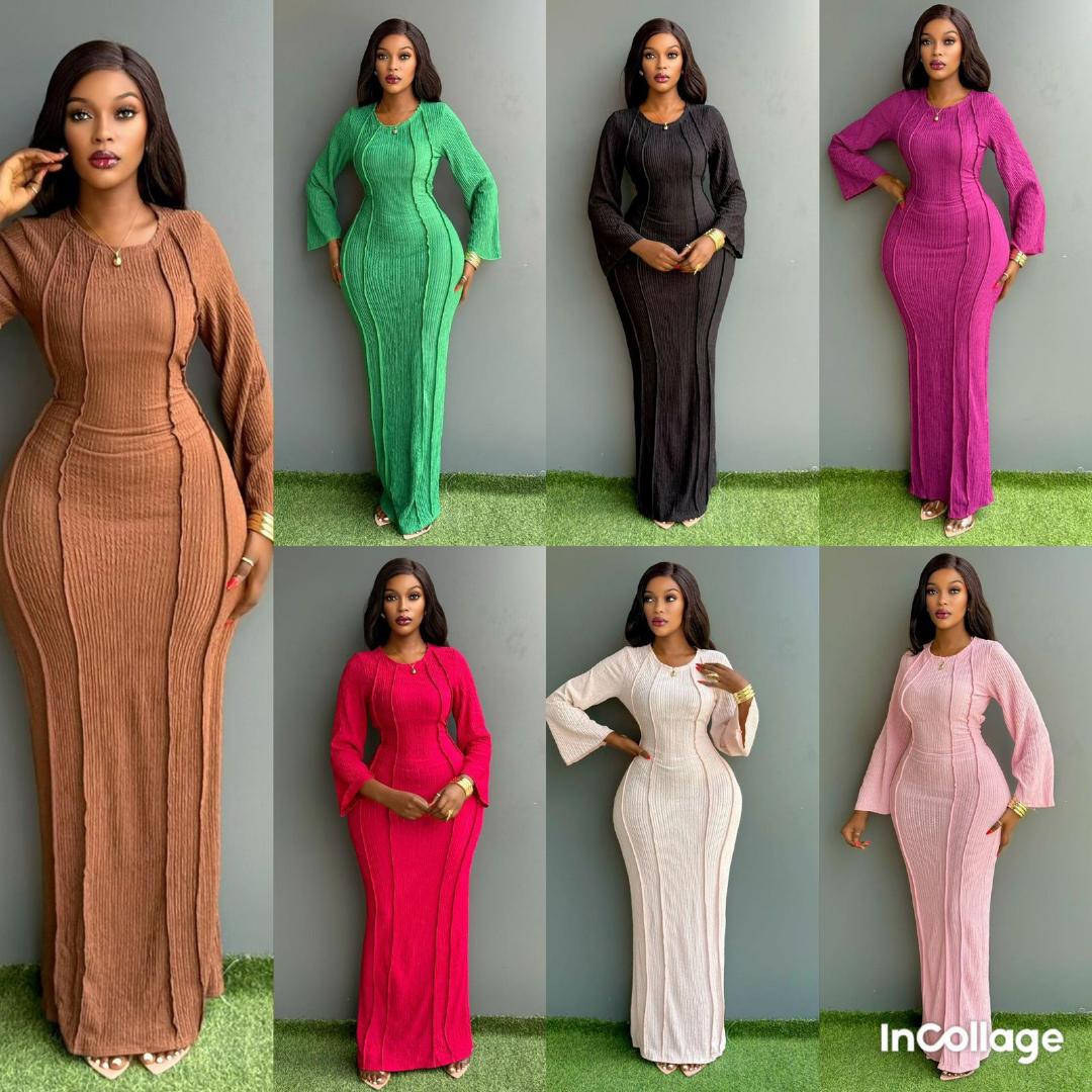 Fashion Luxury ribbed long sleeved maxi Dresses