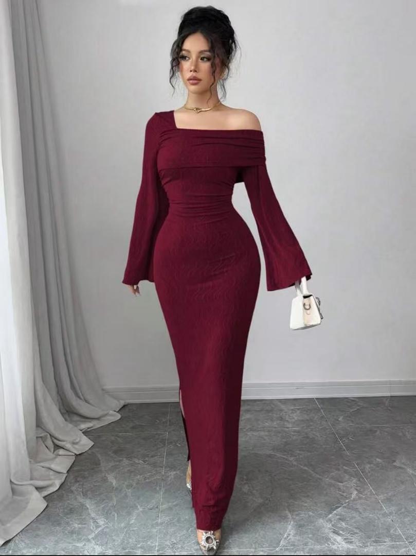 Best price for Women's Maxi Dress Off Shoulder Long Sleeve Split Back ...
