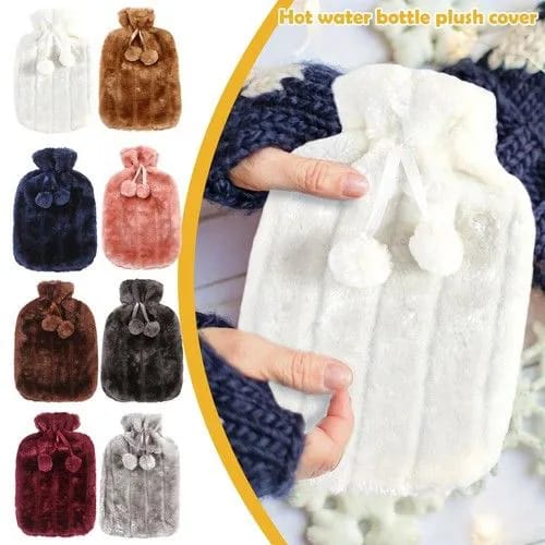 2L hot water bottle with soft fluffy cover. Provides long-lasting warmth & pain relief for back, cramps, cold nights, and relaxation.