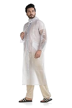 Men & Women Reusable Waterproof Hooded Raincoat – Lightweight EVA Long Jacket with Buttons & Poncho Design (Unisex Outdoor Rainwear)