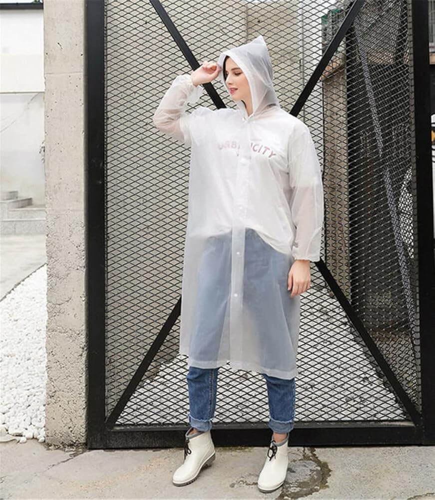 Men & Women Reusable Waterproof Hooded Raincoat – Lightweight EVA Long Jacket with Buttons & Poncho Design (Unisex Outdoor Rainwear)